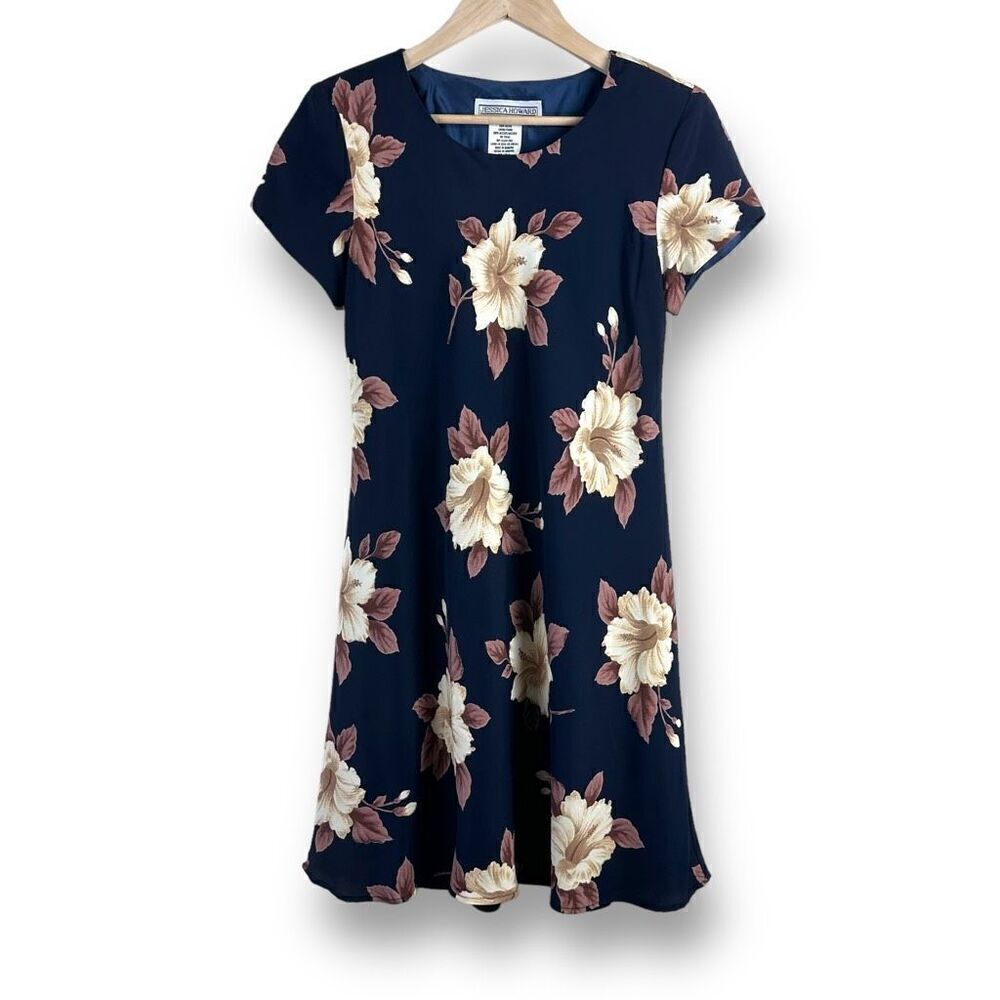 Vintage Jessica Howard Women's 6 Short Sleeve Hibiscus Tropical Print Midi Dress